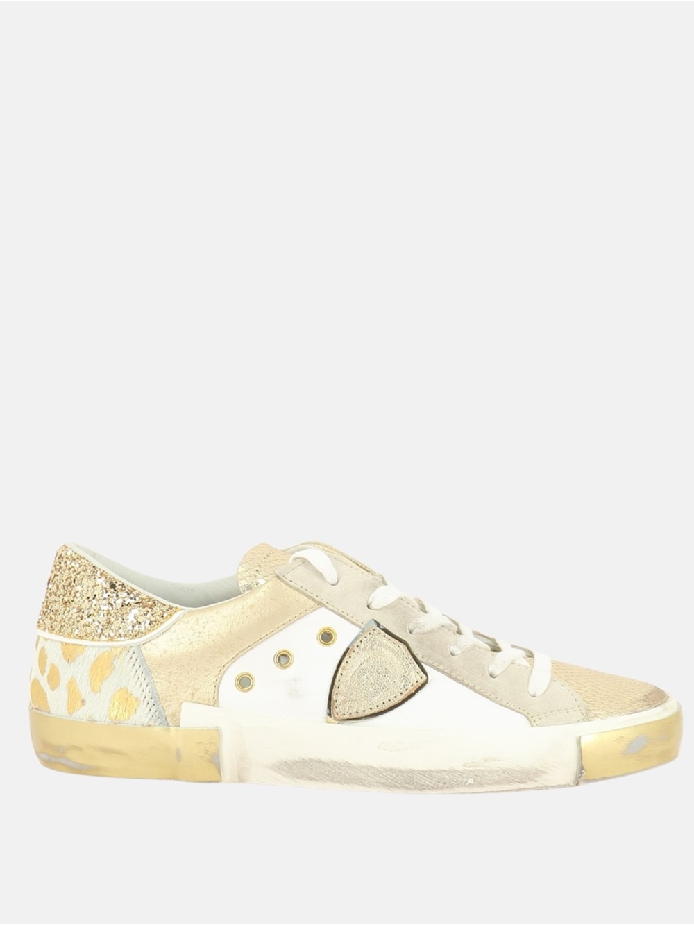 Philippe Model Paris Gold Leather Pony Hair Low Top Trainers Sneakers EU 39